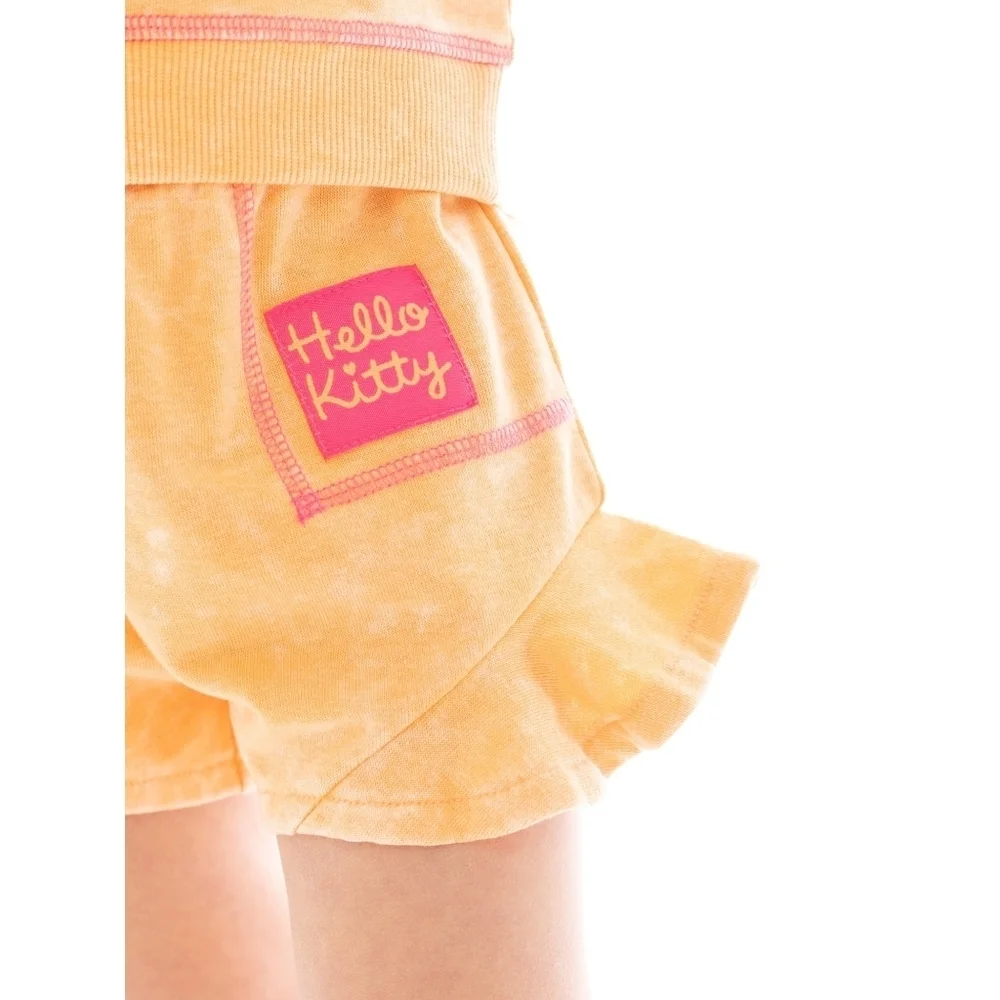 NWT Hello Kitty Peachy Orange and Pink Embroidered Shirt & Short Set Size 4T